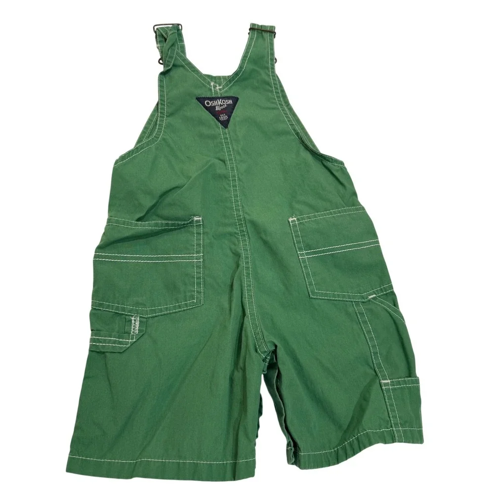 OshKosh Bgosh Kids Green 100% Cotton Canvas Shortalls Overalls 24 Months